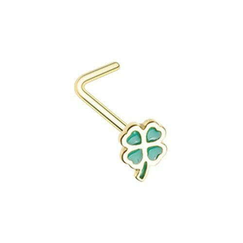 Golden Feeling Lucky Shamrock Clover L-Shape Nose Ring.