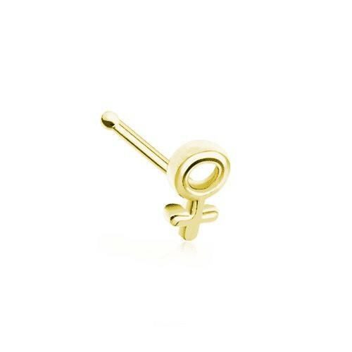 Golden Female Gender Sign Nose Stud Ring.