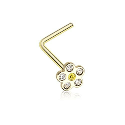 Golden Flower Sparkle L-Shaped Nose Ring.