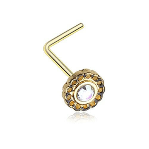 Golden Freya Flower Filigree Sparkle Icon L-Shaped Nose Ring.