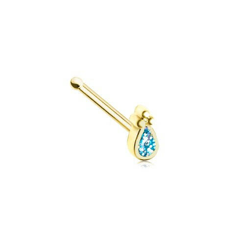 Golden Glamourous Sparkling Teardrop Nose Stud Ring.