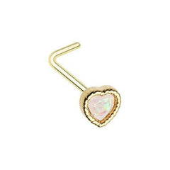 Golden Glitter Opal Heart Shape L-Shape Nose Ring.