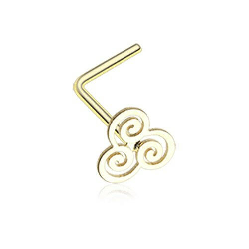 Golden Gold Trinity Swirl L-Shaped Nose Ring.