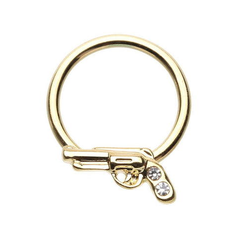 Golden Gun Pistol Steel Captive Bead Ring.