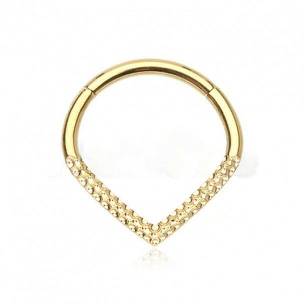 Golden Hammered Oval Point Steel Seamless Hinged Clicker Ring - Impulse Piercings