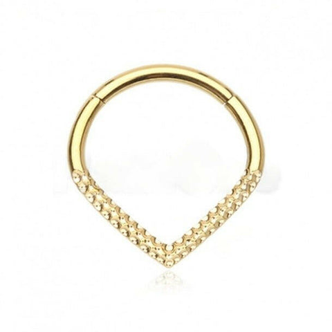 Golden Hammered Oval Point Steel Seamless Hinged Clicker Ring - Impulse Piercings