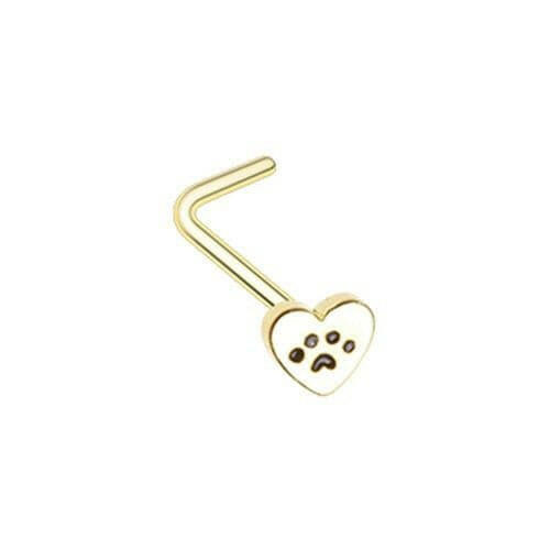 Golden Heart Paw Animal Lover L-Shape Nose Ring.