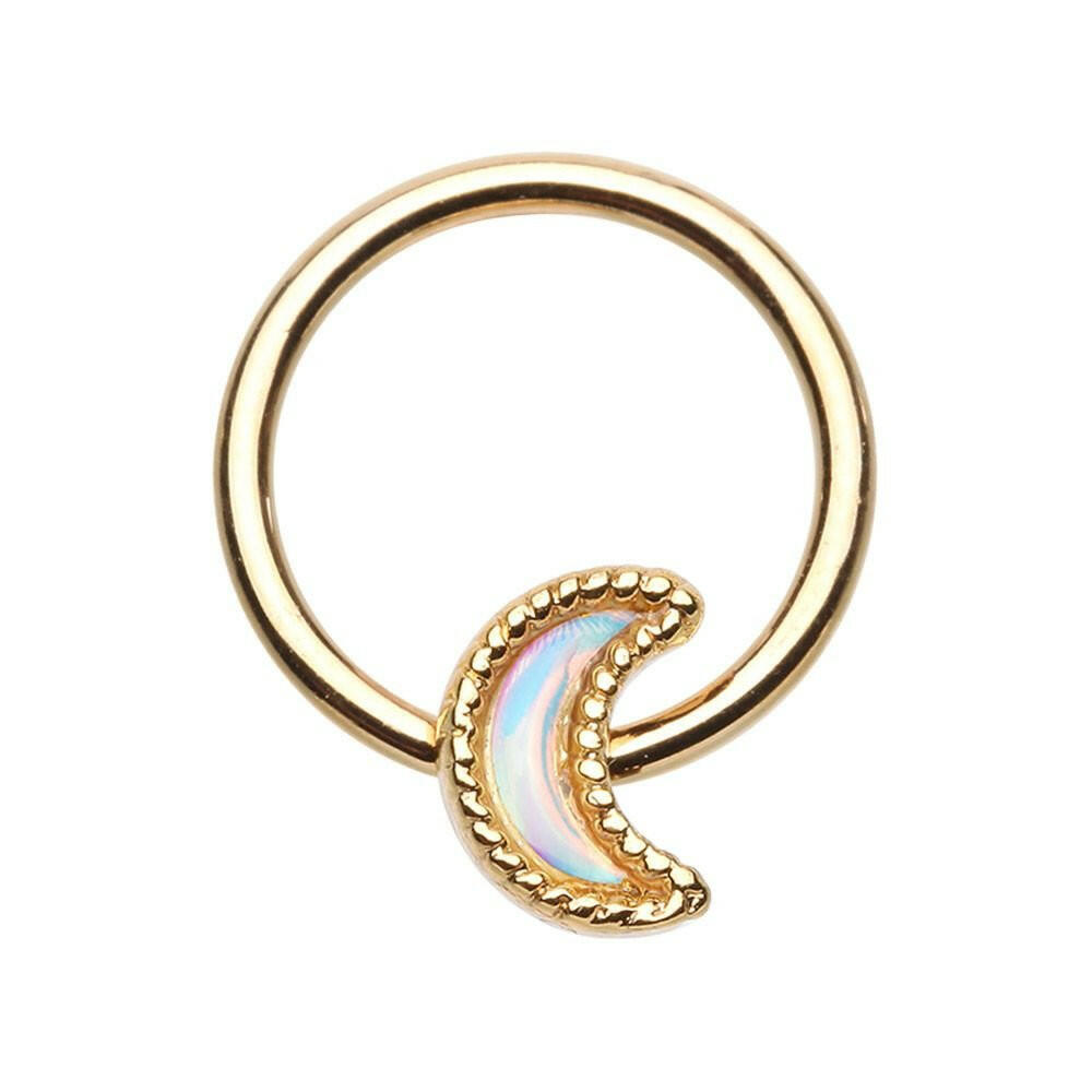 Golden Illuminating Moonstone Moon Steel Captive Bead Ring.