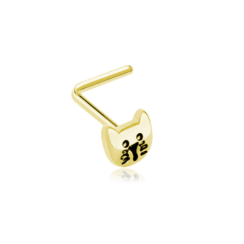 Golden Kitty Cat Face L-Shape Nose Ring.