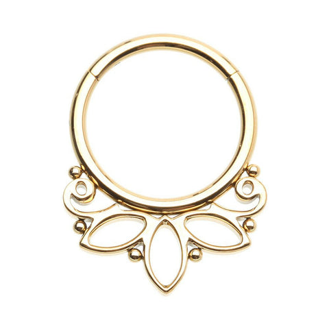 Golden Lotus Outline Steel Seamless Hinged Clicker Ring - Impulse Piercings