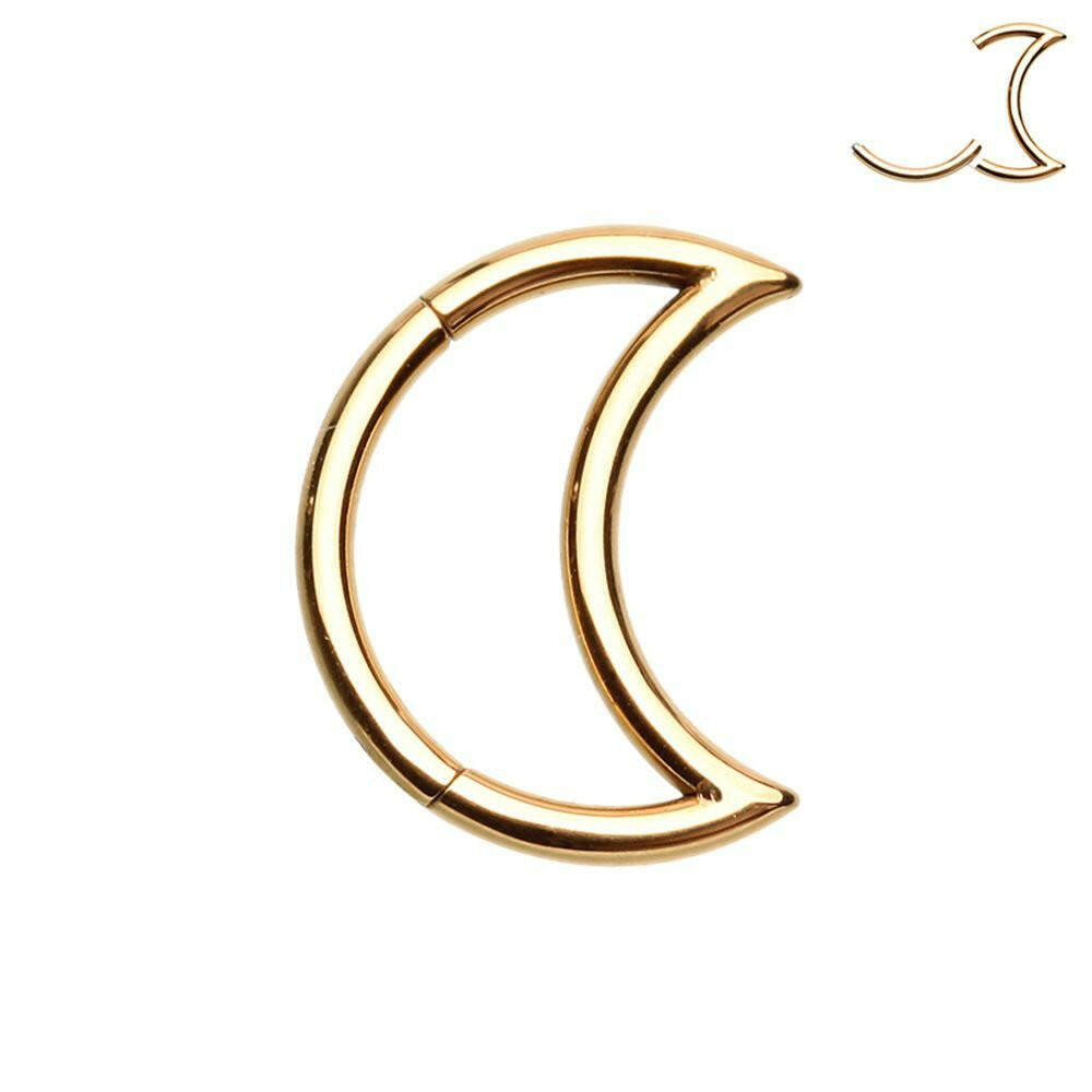 Golden Moon Shape Steel Seamless Hinged Clicker Ring.