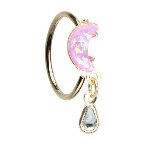 Golden Opal Moon Dangle Bendable Nose Hoop - Impulse Piercings