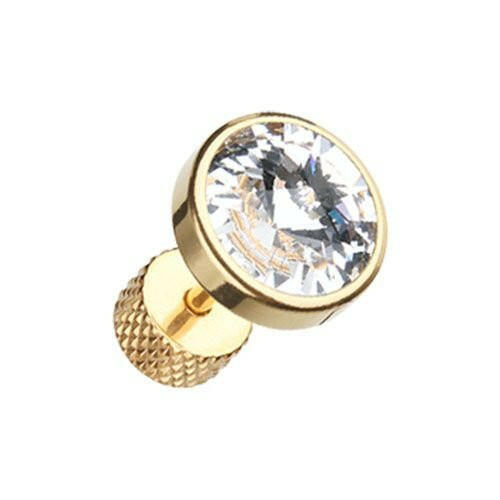 Golden Pointy Faceted Crystal Steel Fake Plug.