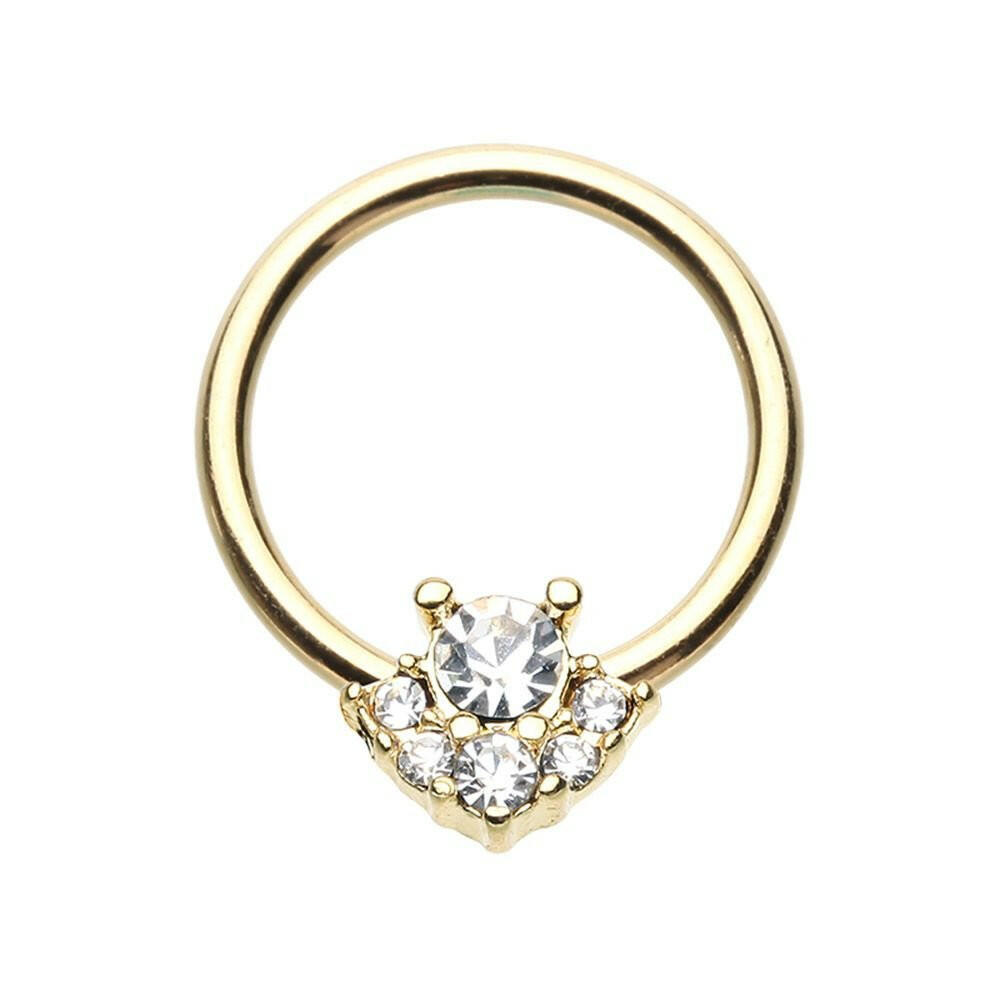 Golden Posh CZ Steel Captive Bead Ring.