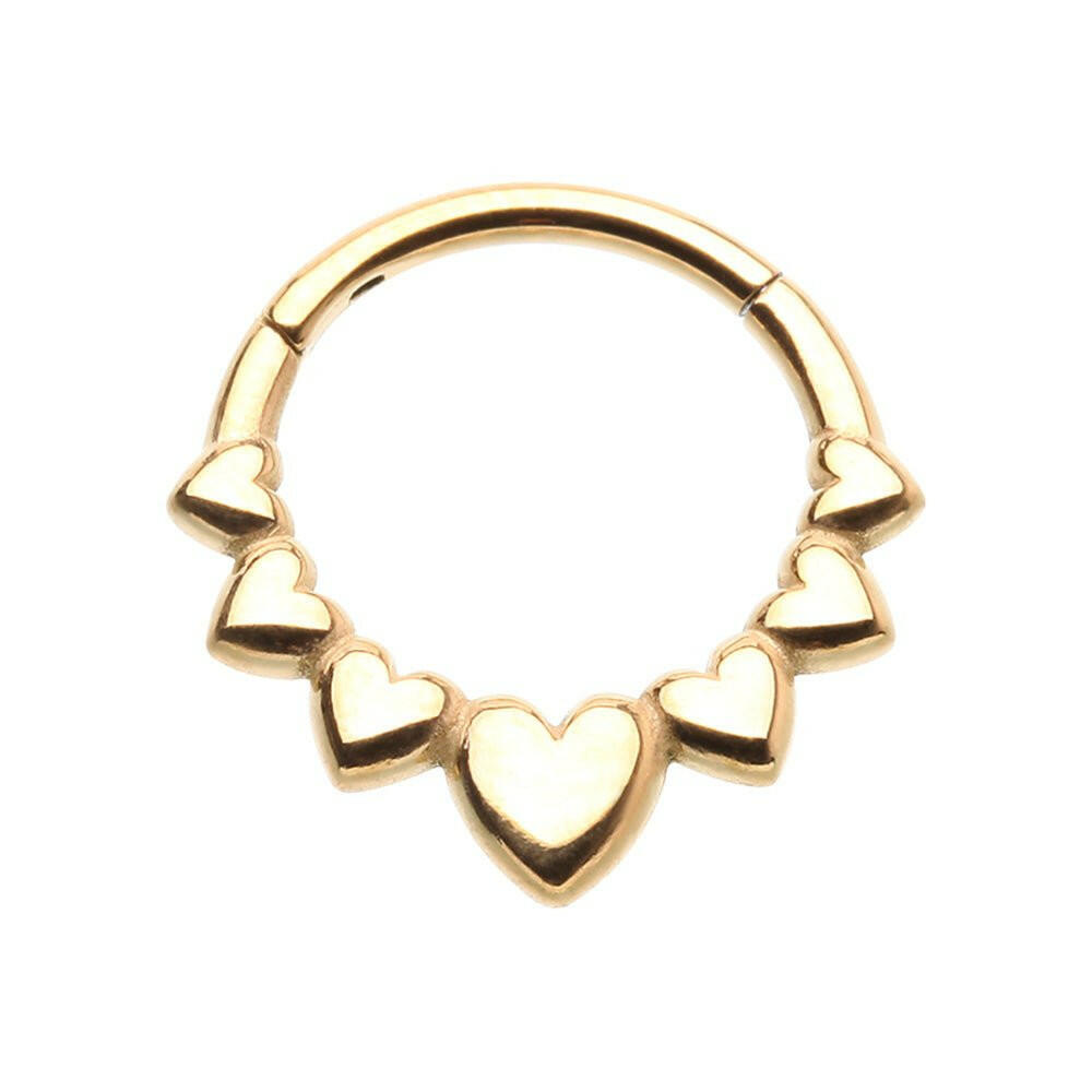 Golden Queen of Hearts Steel Seamless Hinged Clicker Ring - Impulse Piercings