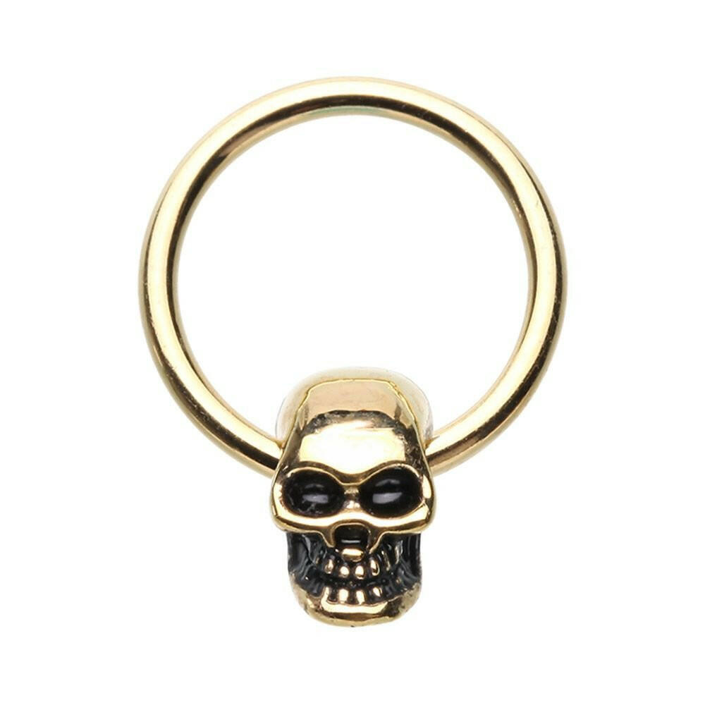 Golden Skull Head Captive Bead Ring.