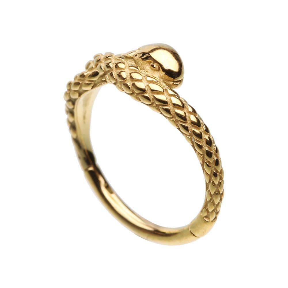 Golden Slithering Snake Steel Seamless Hinged Clicker Ring.