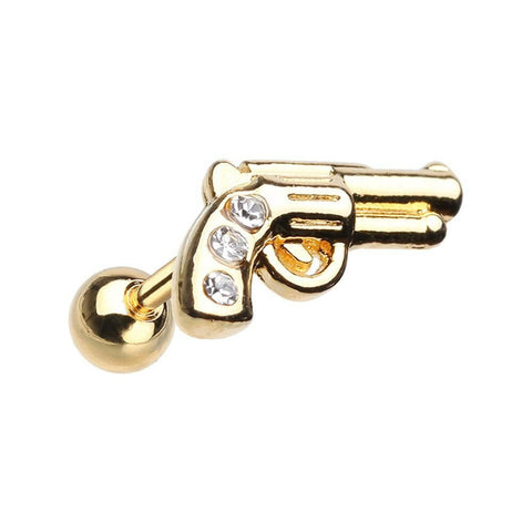 Golden Sparkle Gun Pistol Cartilage Tragus Earring.