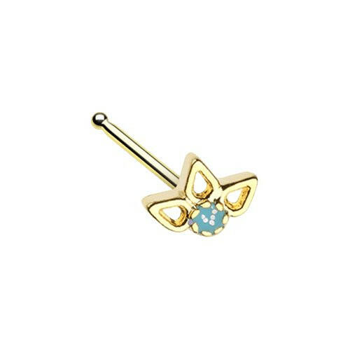 Golden Sparkling Ornate Lotus Nose Stud Ring.