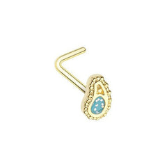 Golden Sparkling Ornate Paisley L-Shape Nose Ring.