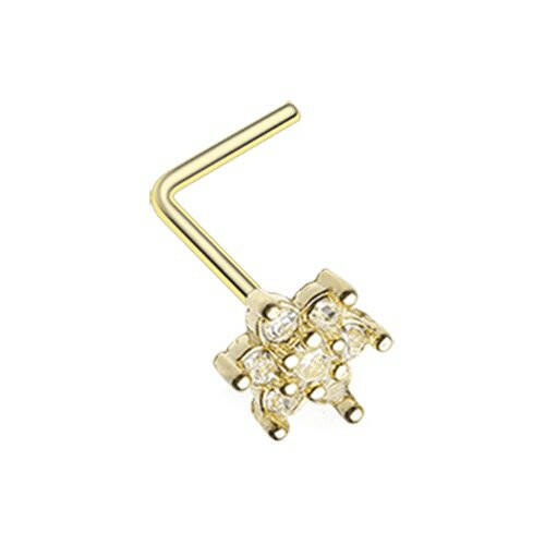 Golden Spring Flower Sparkle Prong Set L-Shaped Nose Ring.