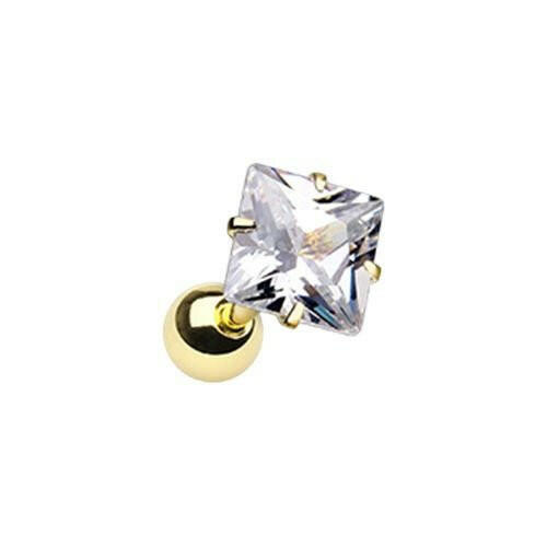 Golden Square Gem Crystal Cartilage Tragus Earring.