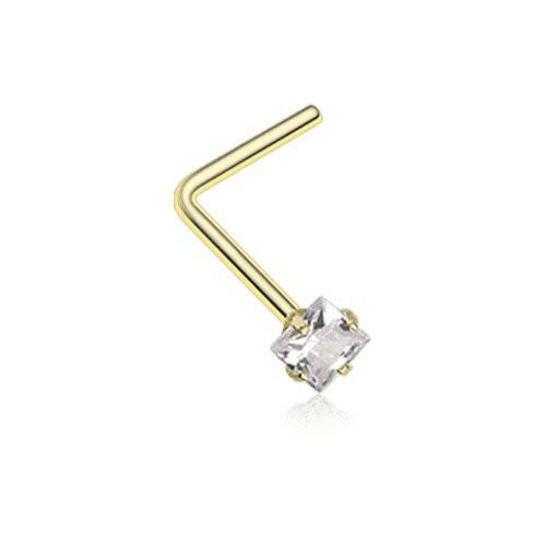 Golden Square Prong Set Gem Top L-Shaped Nose Ring.