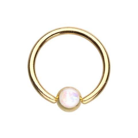 Golden Synthetic Opal Ball Steel Captive Bead Ring.