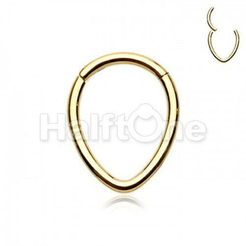 Golden Teardrop Steel Seamless Hinged Clicker Ring.