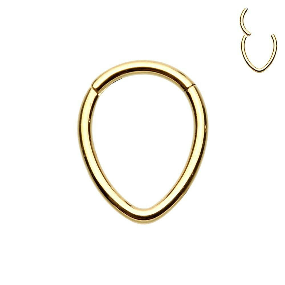 Golden Teardrop Steel Seamless Hinged Clicker Ring.