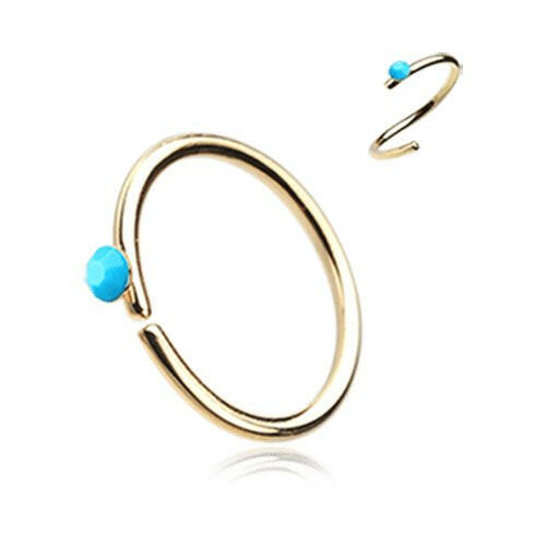 Golden Turquoise Bead Top Bendable Steel Nose Hoop.