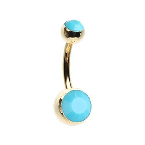 Golden Turquoise Double Ball Inlay Belly Button Ring.