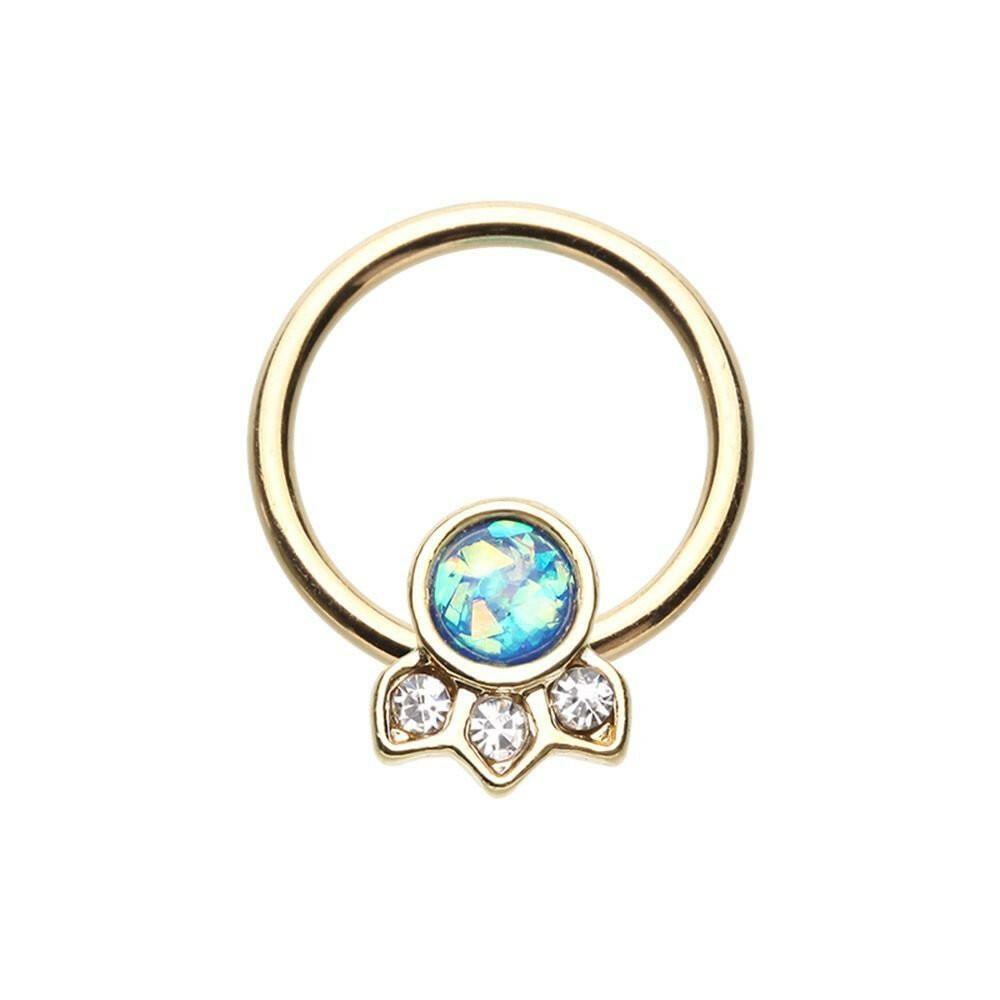 Golden Victorian Glitter Opal Captive Bead Ring.