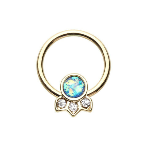 Golden Victorian Glitter Opal Captive Bead Ring.