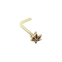 Golden Yes we Cannabis Pot Leaf L-Shape Nose Ring.