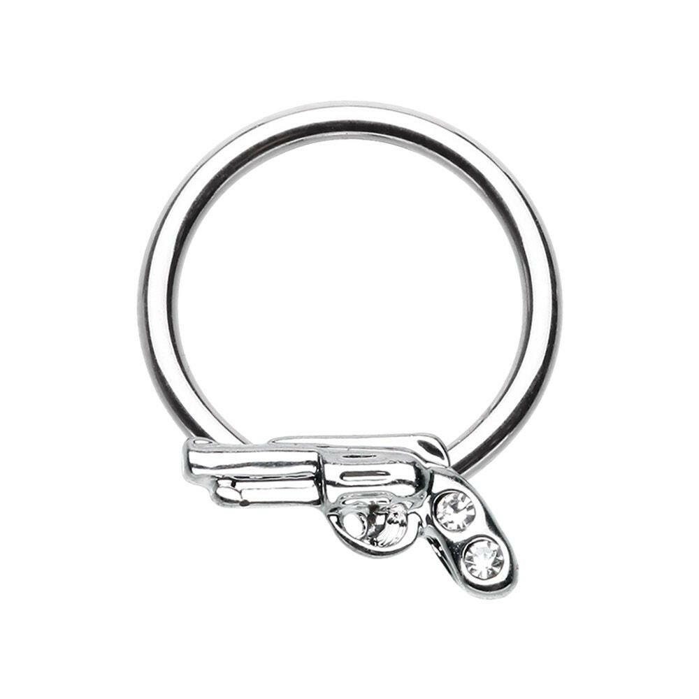 Gun Pistol Steel Captive Bead Ring.