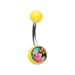 Hawaiian Flower Acrylic Logo Belly Button Ring.