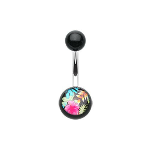 Hawaiian Luau Flower Acrylic Logo Belly Button Ring.