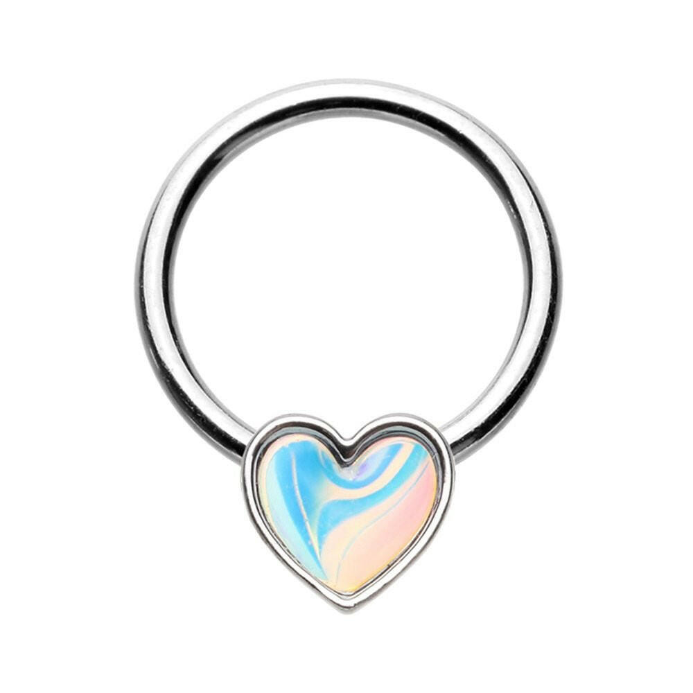 Heart Illuminating Moonstone Steel Captive Bead Ring.