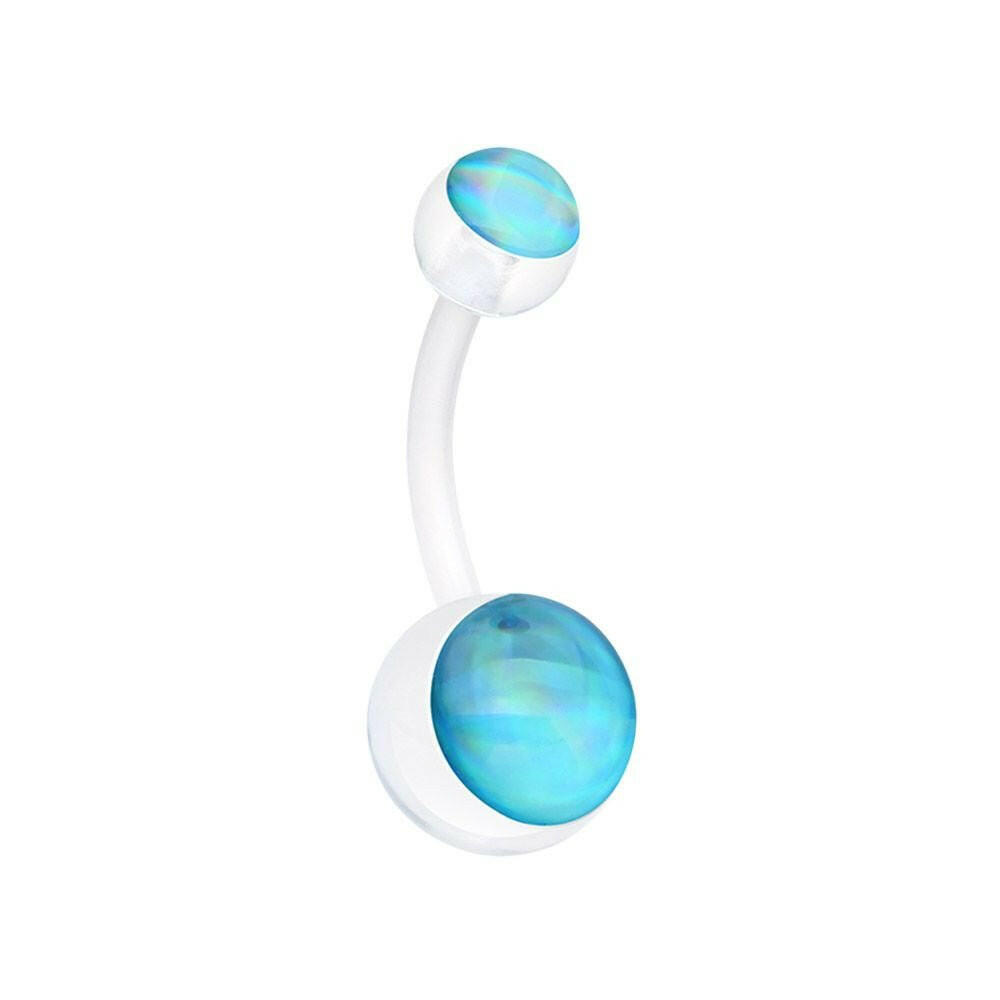 Hologram Bio Flexible Shaft Acrylic Ball Belly Button Ring.