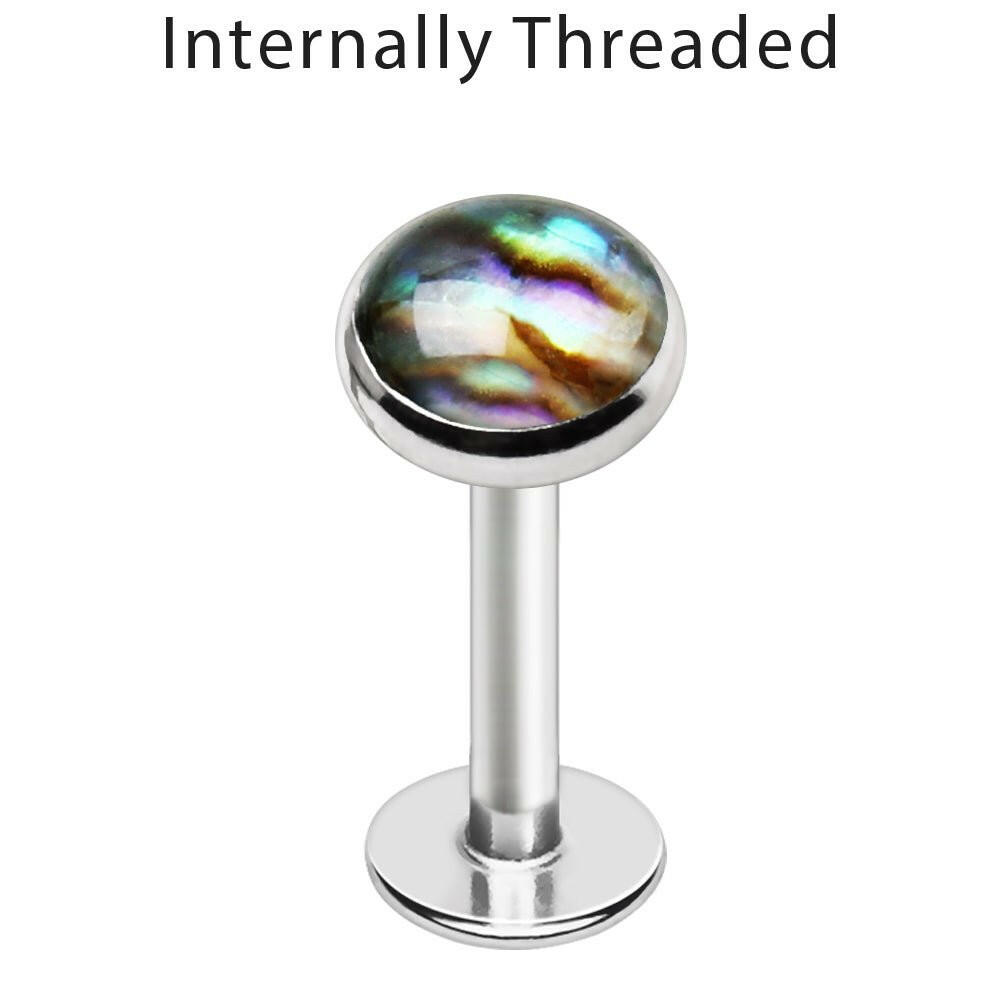 Internally Threaded Stainless Steel Abalone Flat Top Labret.