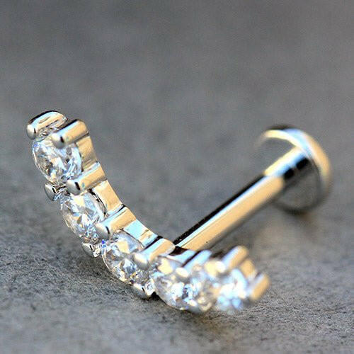 Internally Threaded Stainless Steel Curved Cinco Prong Set CZ Labret - Impulse Piercings