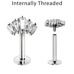 Internally Threaded Stainless Steel Curved Prong Set Baguette CZ Labret.