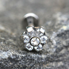 Internally Threaded Stainless Steel CZ Flower Labret - Impulse Piercings