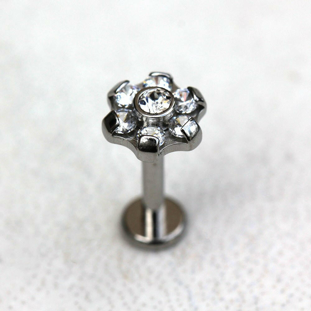 Internally Threaded Stainless Steel CZ Flower Labret - Impulse Piercings