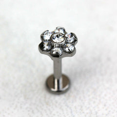 Internally Threaded Stainless Steel CZ Flower Labret - Impulse Piercings