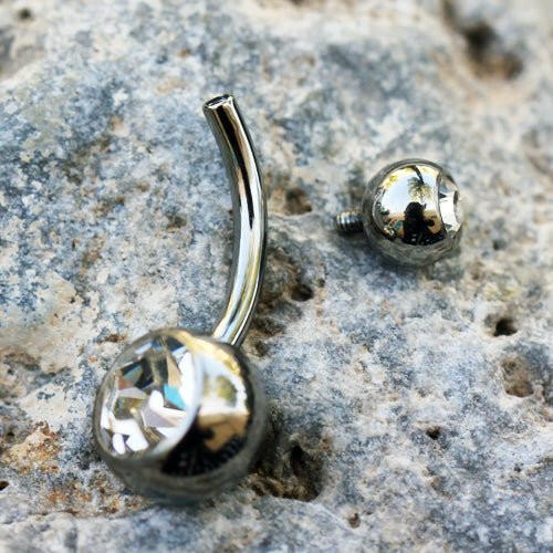 Internally Threaded Titanium Navel Ring with CZ Balls - Impulse Piercings