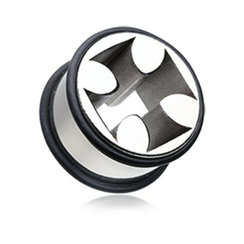 Iron Cross Solid Steel No Flare Ear Gauge Tunnel Plug.