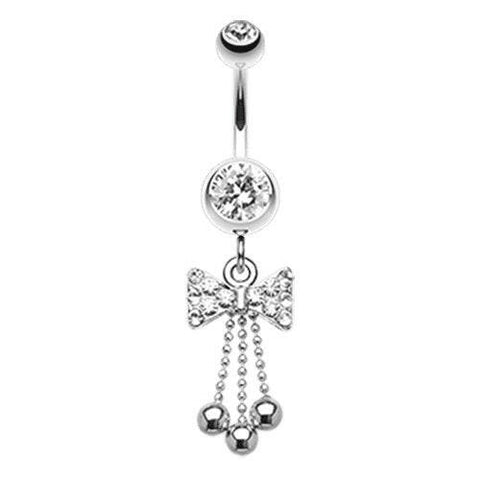 Jeweled Bow-Tie Bead Dangle Belly Button Ring.