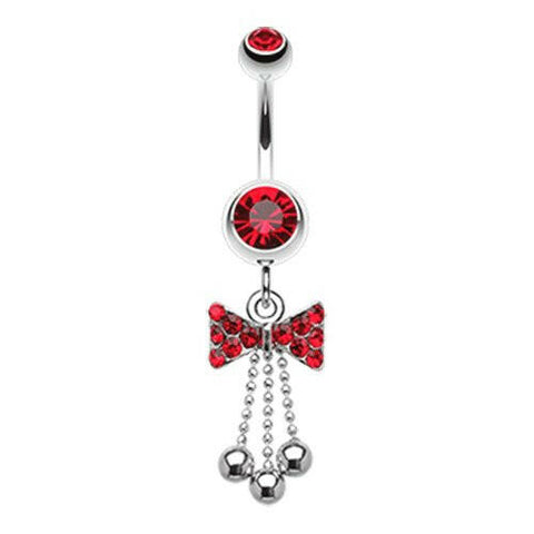 Jeweled Bow-Tie Bead Dangle Belly Button Ring.